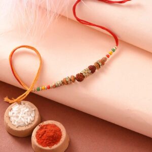 Rudraksh & Wooden Beads Rakhi With Stone Work - 12 Pcs Pack