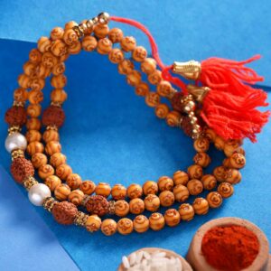 Rudraksh, Pearls & Om Yellow Beads Rakhi-12 Pcs Pack