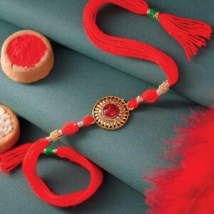 Red Round Embellished Beads & Pearl Rakhi- 12 Pcs Pack