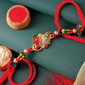Metallic Ganpati Beads Rakhi - 12 Pcs Pack