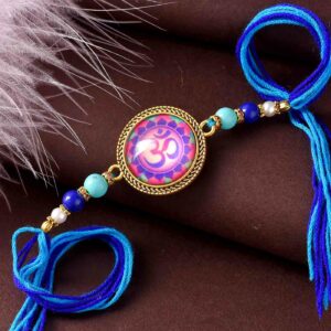 Round OM Blue Beads Rakhi - 12 Pcs Pack