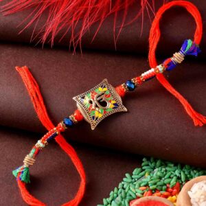 Modern Om Metallic & Beads Rakhi - 12 Pcs Pack