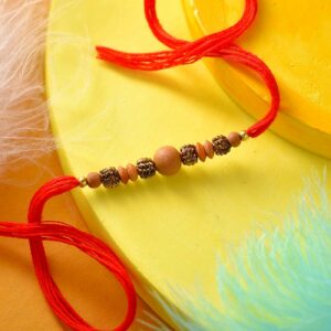 Wooden Beads Rakhi In Red Thread- 12 Pcs Pack