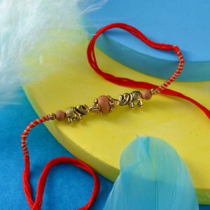 Two Elephants And Metal Bead Rakhi - 12 Pcs Pack