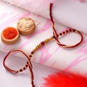 Fascinating Wooden N Dark Red Beads Rakhi-12 Pcs Pack