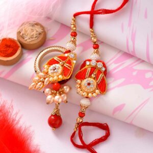 Gorgeous Pearls & Stone Work Lumba Rakhi Set- 12 Pcs Pack