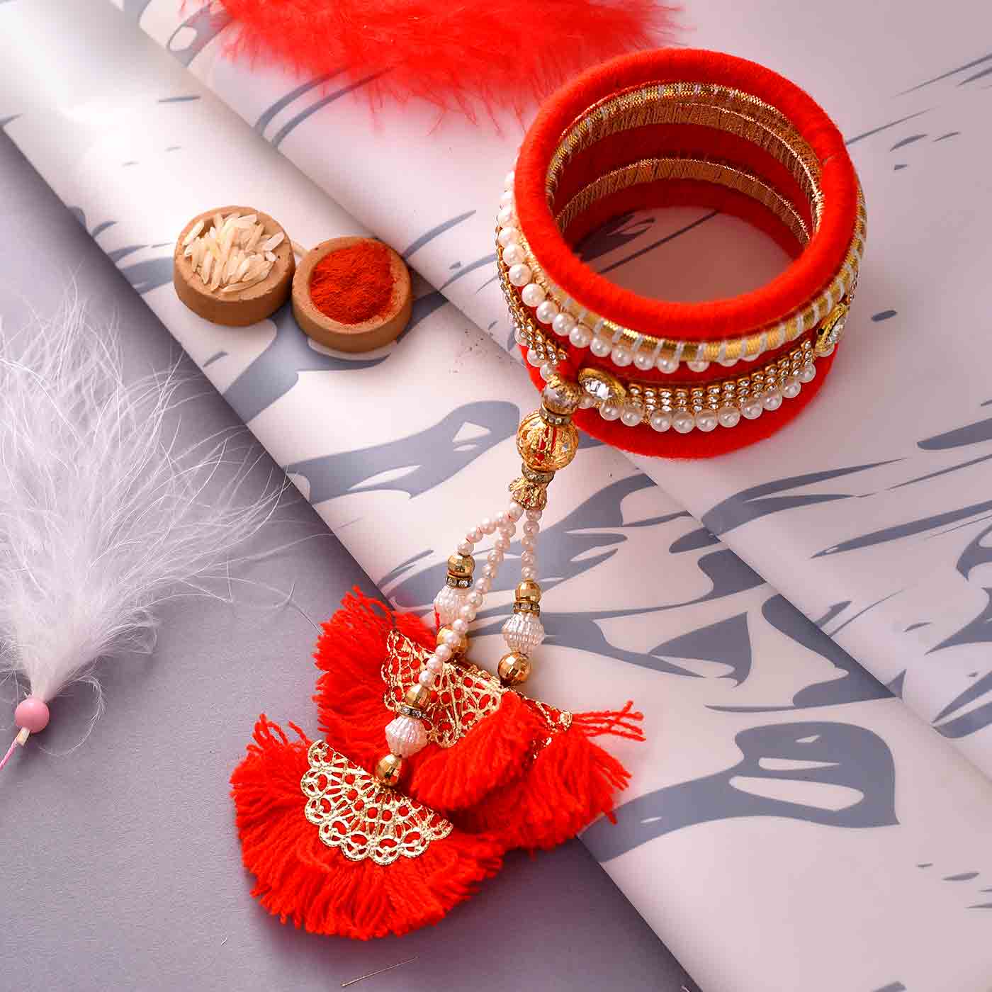 Fancy Bangle Pearls & Kundan Work Rakhi- 12 Pcs Pack
