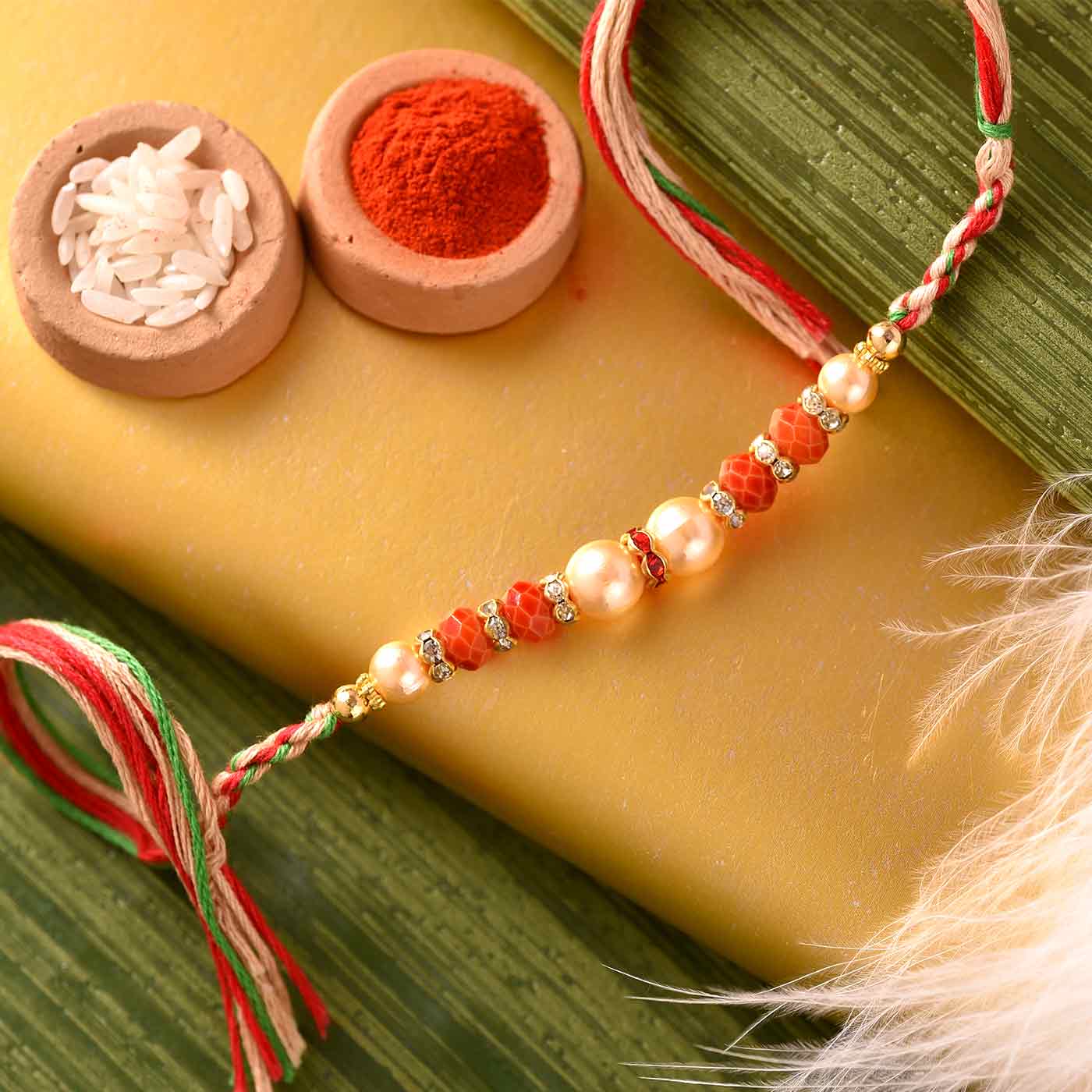 Attractive Pearls N Beads Rakhi With Resham Thread - 12 Pcs Pack
