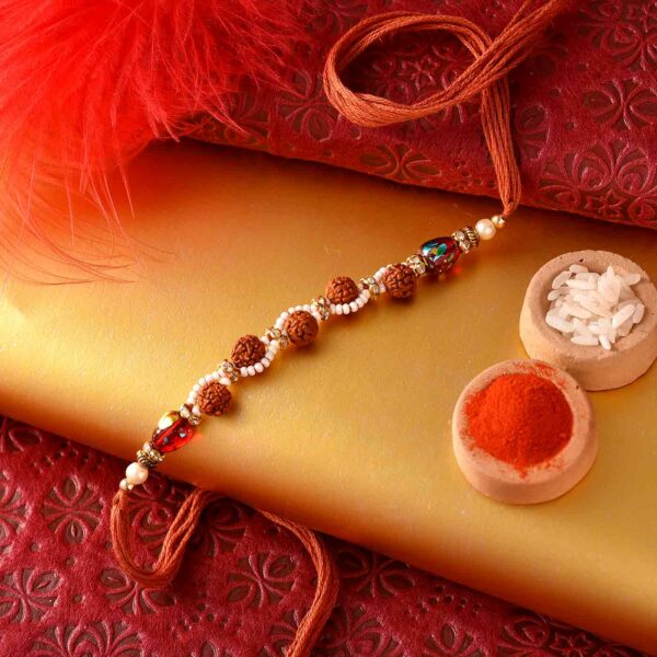 Fancy Panch Rudraksha & Beads Rakhi Thread - 12 Pcs Pack