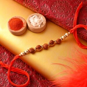 Traditional Panch Rudraksha Rakhi Thread With Golden And Yellow Beads - 12 Pcs Pack