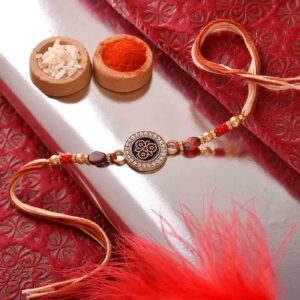 Floral Stone Work Rakhi With Beads & Pearls- 12 Pcs Pack