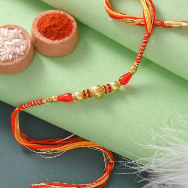 Beautiful Red & Golden Beads Rakhi- 12 Pcs Pack