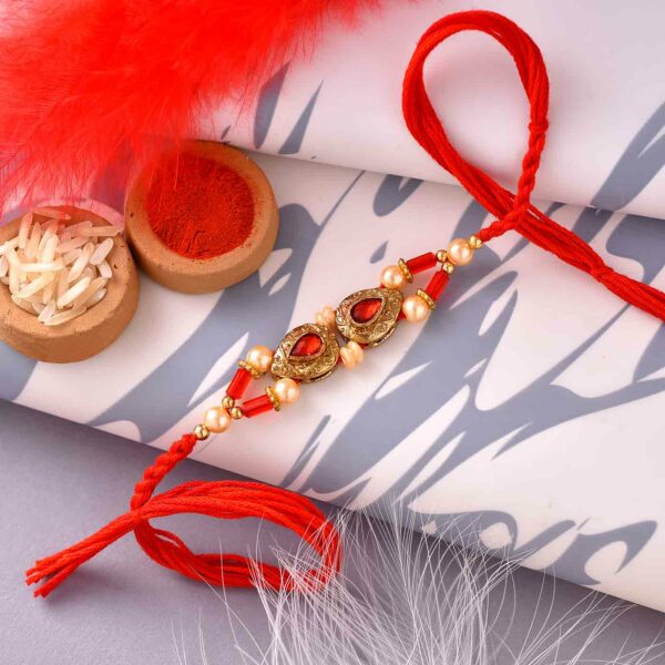 Elegant Metal Finish Stone N Pearls Rakhi- 12 Pcs Pack