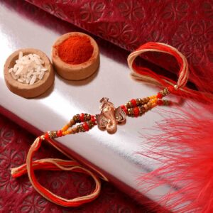 Divine Ganesha Wooden N Crystal Beads Rakhi- 12 Pcs Pack