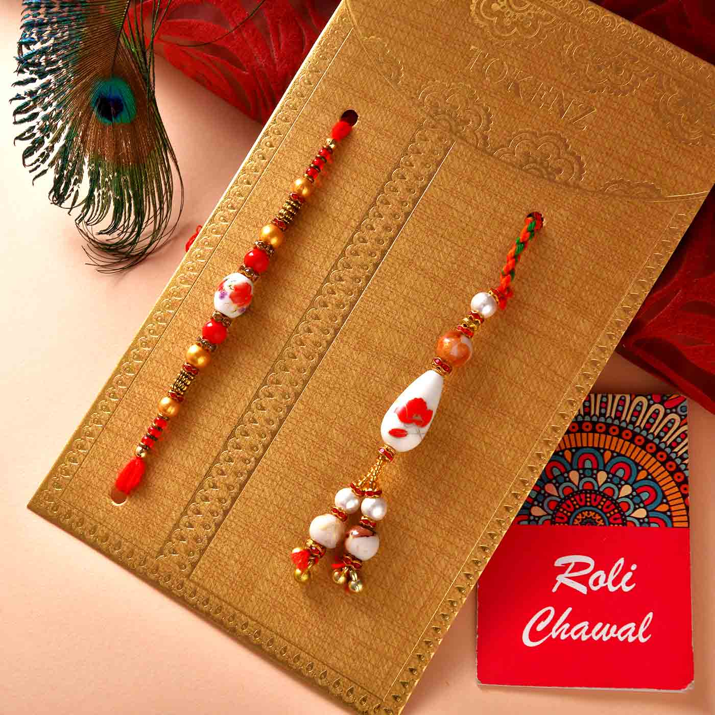 Stunning Pearls & Beads Work Lumba Rakhi Set - 12 Pcs Pack