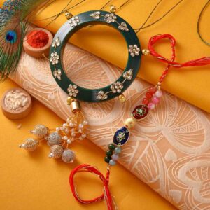Beautiful Kundan, Pearls & Beads Lumba Rakhi-12 Pcs Pack