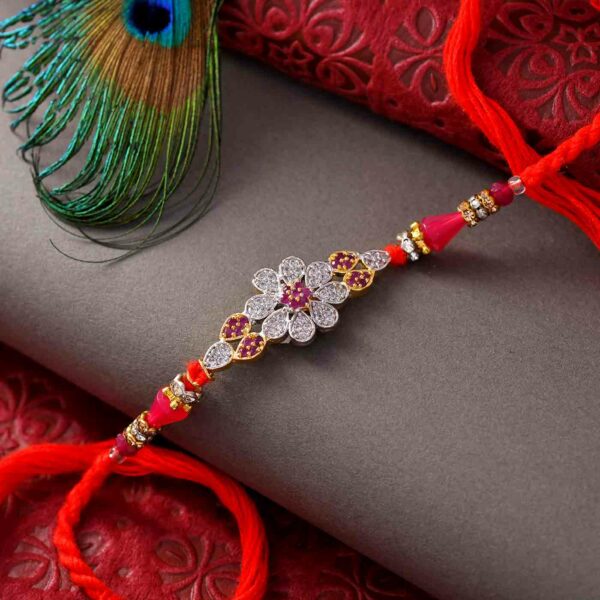 Floral Pattern Stones & Beads Rakhi - 12 Pcs Pack