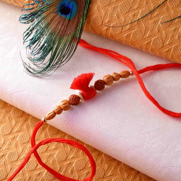 Red Mauli Rudraksh And Sandalwood Bead Rakhi - 12 Pcs Pack