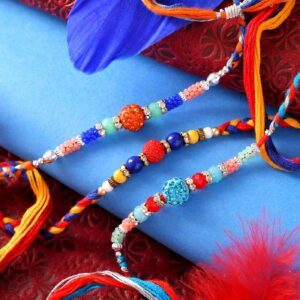 Exclusive Decorative Pearl & Beads Rakhi Set Of 3 - 12 Pcs Pack