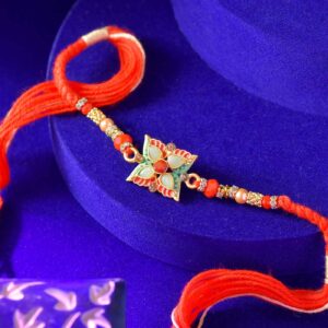 Rajasthani Pattern Pearls Rakhi With Mauli Dori - 12 Pcs Pack