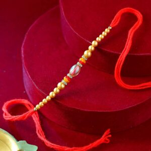 Golden Beads With Yellow & Red Pearls Rakhi- 12 Pcs Pack