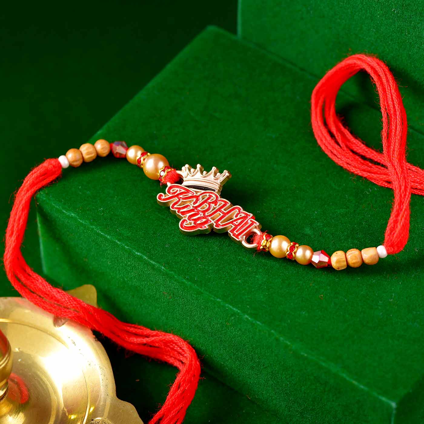 King Bhai Wooden Beads & Pearl Rakhi - 12 Pcs Pack