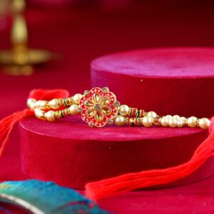 Traditional Floral Rakhi With Pearls - 12 Pcs Pack