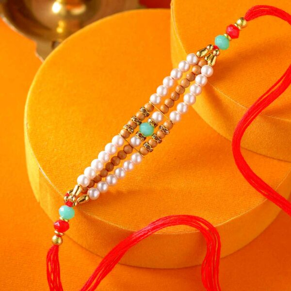 Admirable White Pearls & wooden Beads Rakhi - 12 Pcs Pack