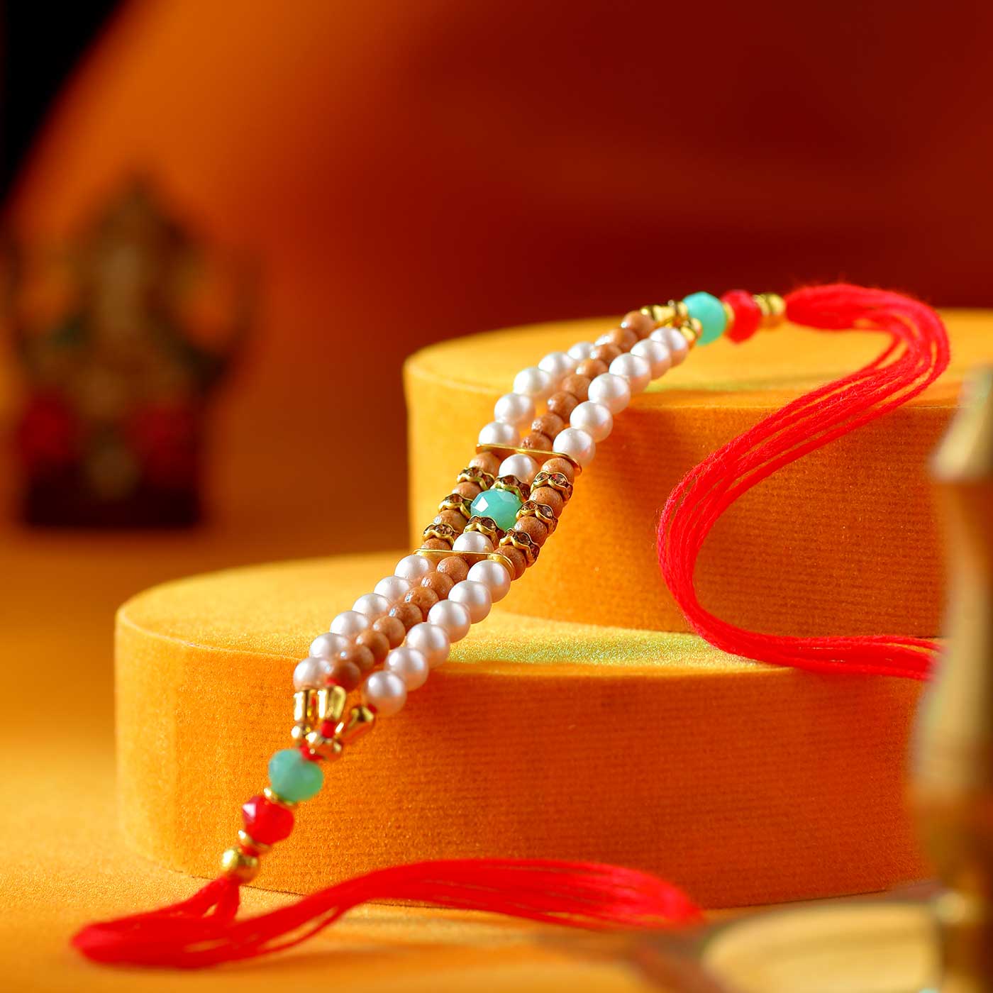 Admirable White Pearls & wooden Beads Rakhi - 12 Pcs Pack