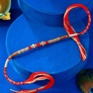 Crystal Rakhi With Glittering Stone, Pearls & Wooden Beads - 12 Pcs Pack