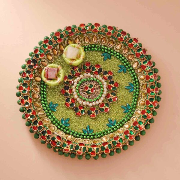 Green Color Rakhi Puja Thali 5 Inch - 12 Pcs Pack