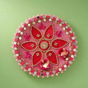 Glittering Stone , Pearls & Mirror Work Rakhi Puja Thali 5 Inches - 12 Pcs Pack