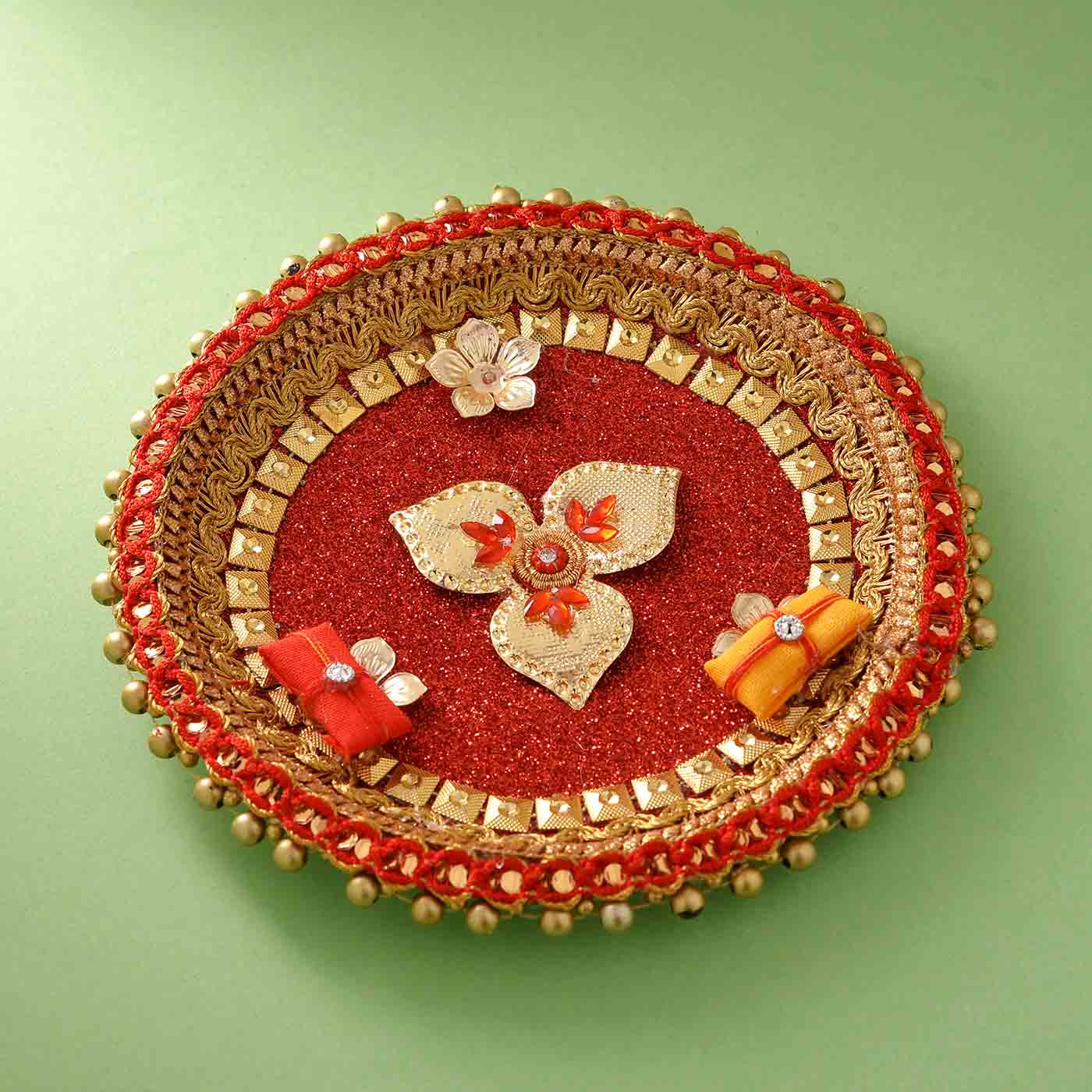 Dazzling Floral Pattern Rakhi puja Thali 5 Inches - 12 Pcs pack
