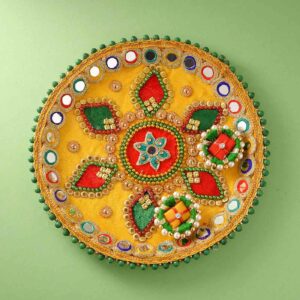 Colorful Pearl Beads Rakhi Puja Thali 8 Inches - 12 Pcs Pack