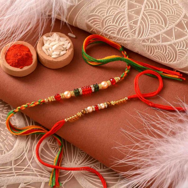 Pearls & Crystal Bead Rakhis Set of 2 - 12 Pcs Pack