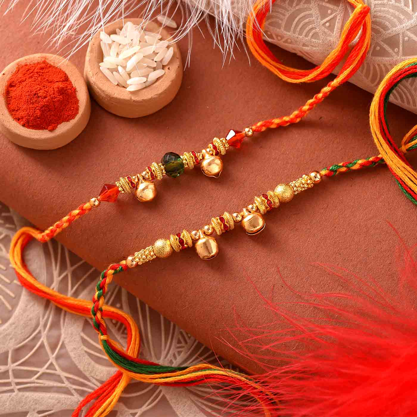 Twinkling Ghungroos & beads rakhis set of 2 - 12 Pcs Pack