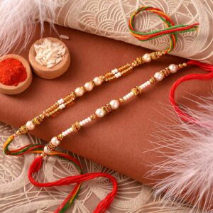 Classy Pearls & Beads Rakhis Set Of 2 - 12 pcs Pack