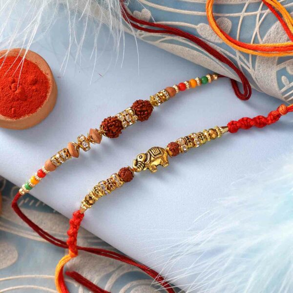 Elegant Rudraksh, Beads & Stones Set of 2 Rakhis - 12 pcs pack