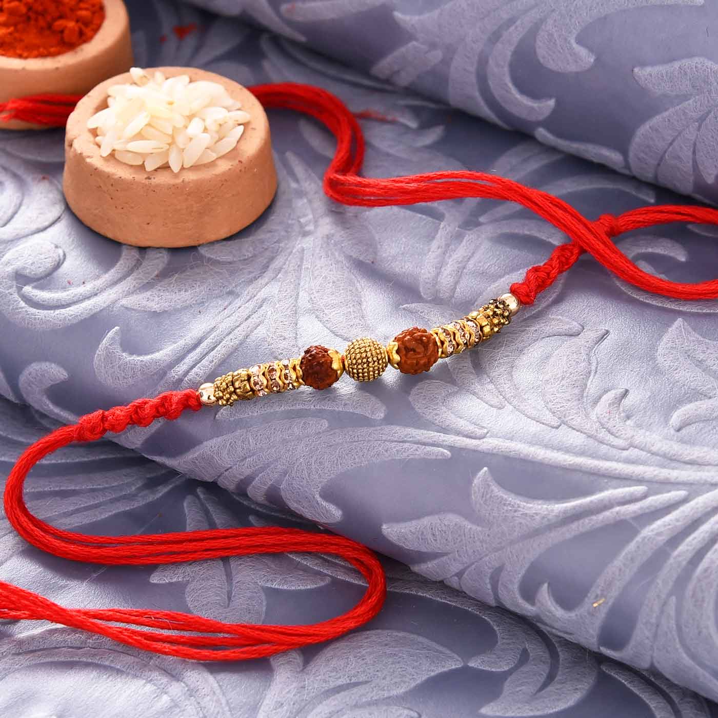 Traditional Rudraksh & Antique Bead Rakhi - 12 Pcs Pack