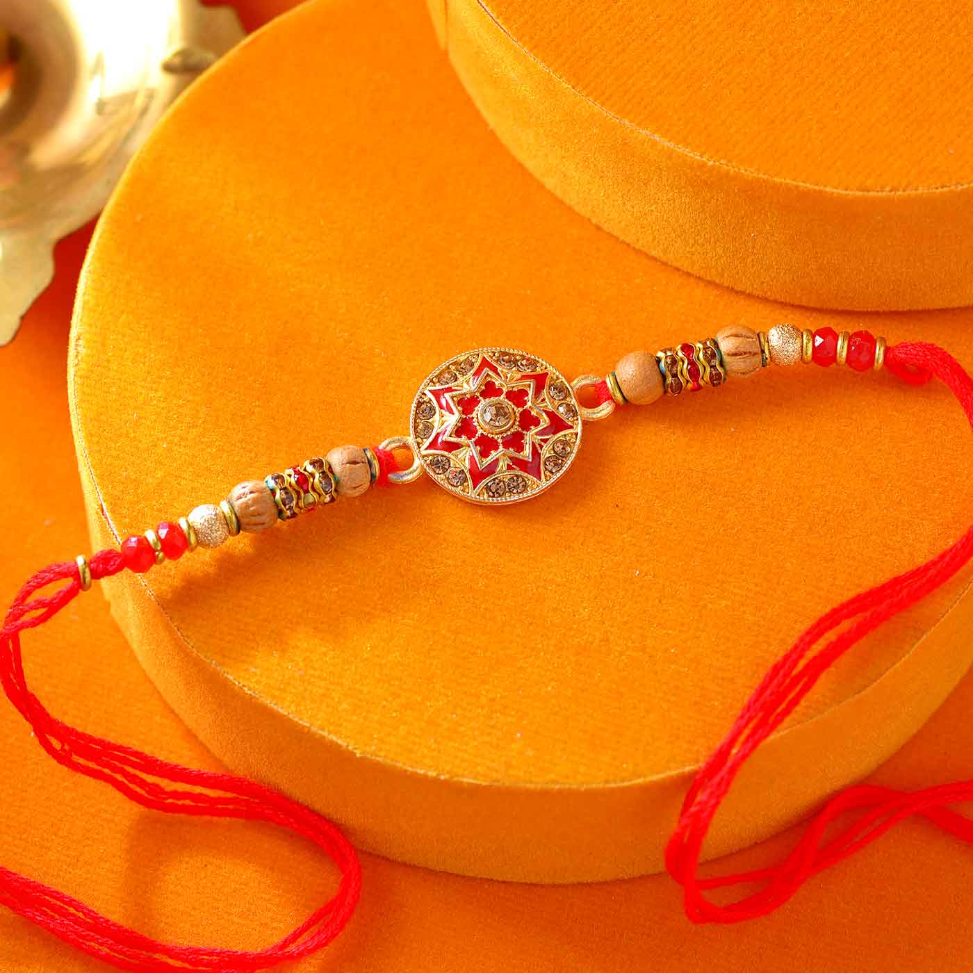 Ethnic Rakhi With Wooden Beads ,Pearls And Stones - 12 Pcs Pack