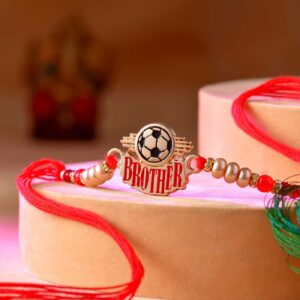 Sportsman Brother Rakhi With Red & Golden Pearls - 12 Pcs Pack