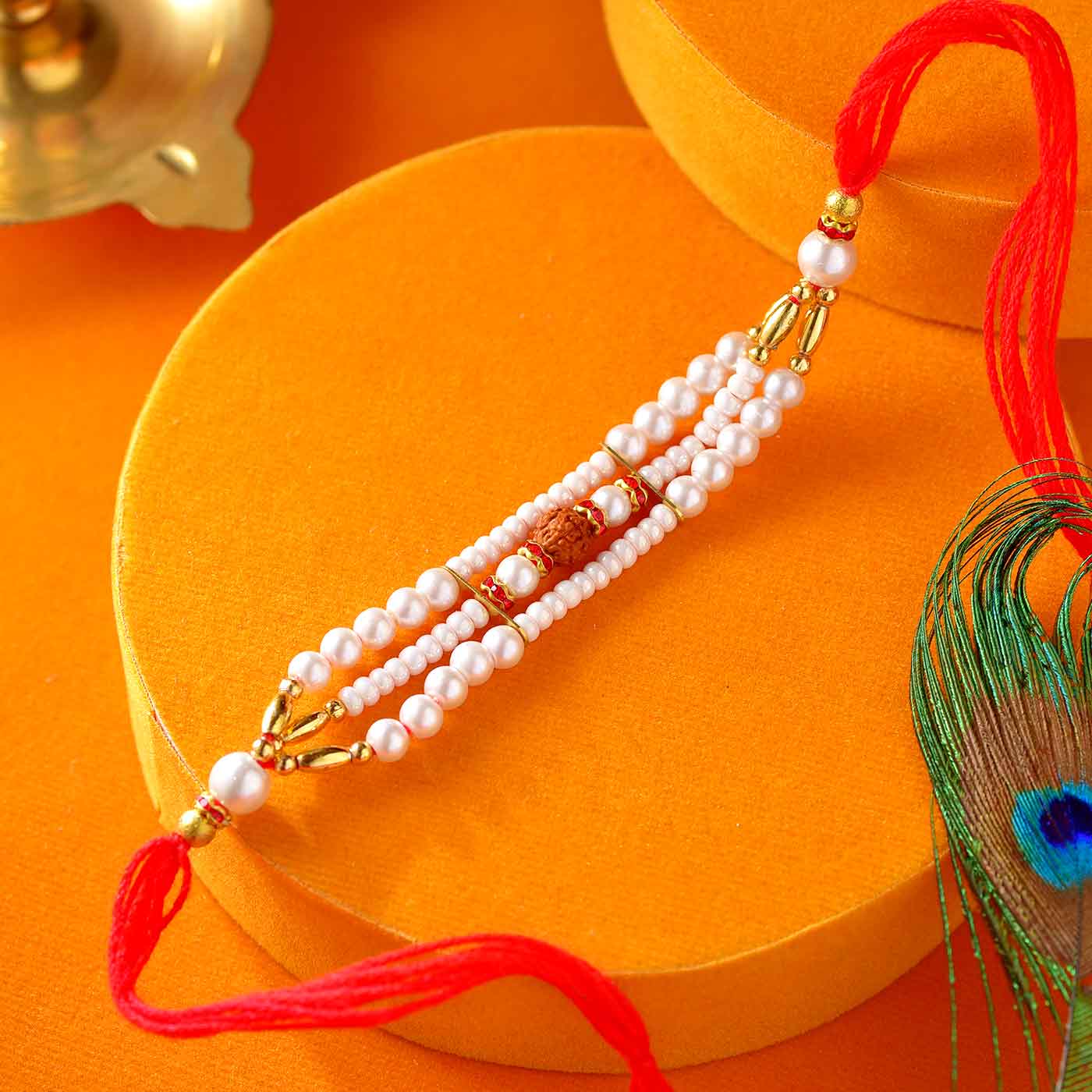 Classy Pearls & Rudraksh Rakhi – 12 Pcs Pack