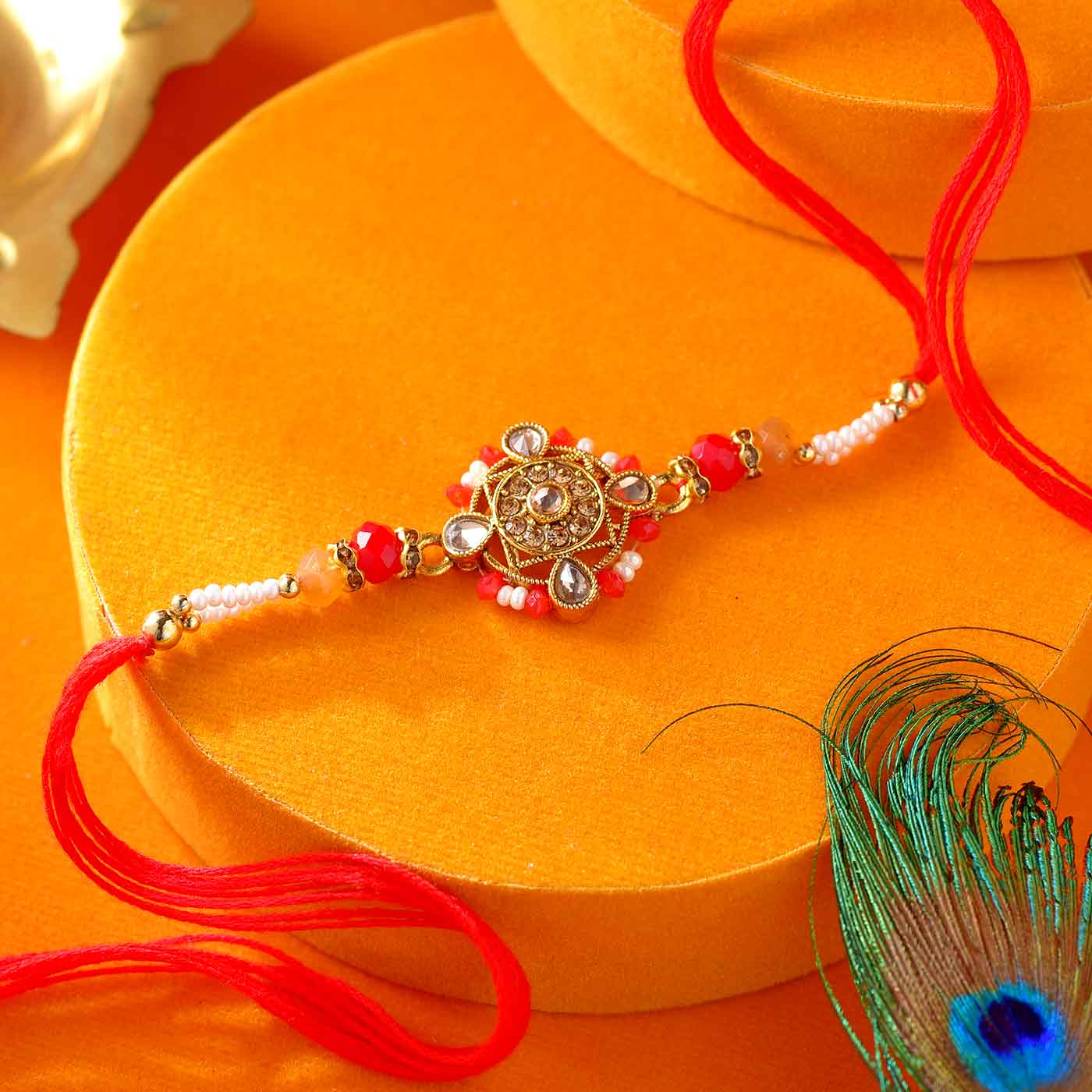 Charming Red and White Pearls Rajasthani Rakhi - 12 Pcs Pack