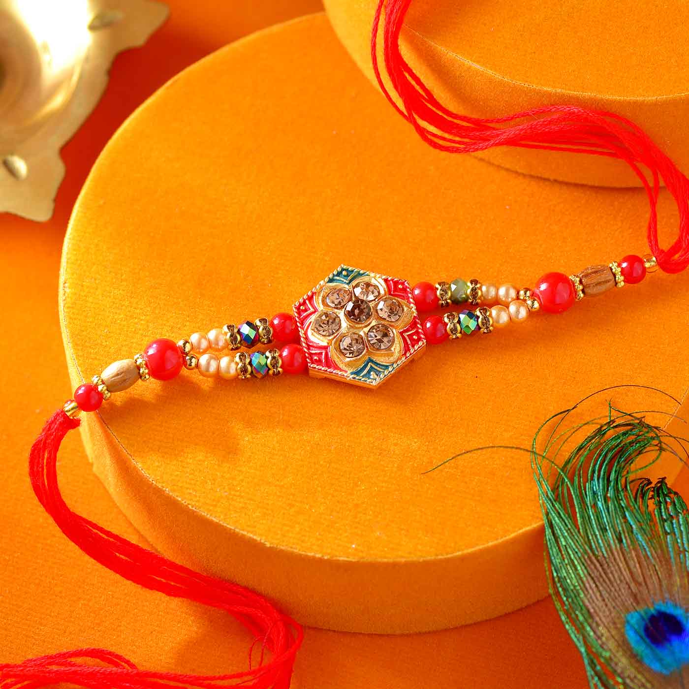 Traditional Rakhi Crafted With Pearls,Stone & Beads - 12 Pcs Pack