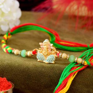 Traditional Ganesha Rakhi With Colorful Beads &Pearls - 12 Pcs Pack