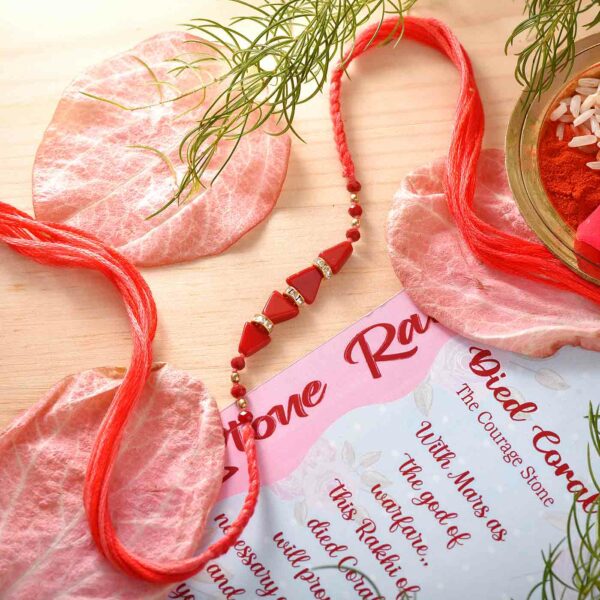 Semi Precious Courage Stone Dyed Coral Rakhi - 12 Pcs Pack