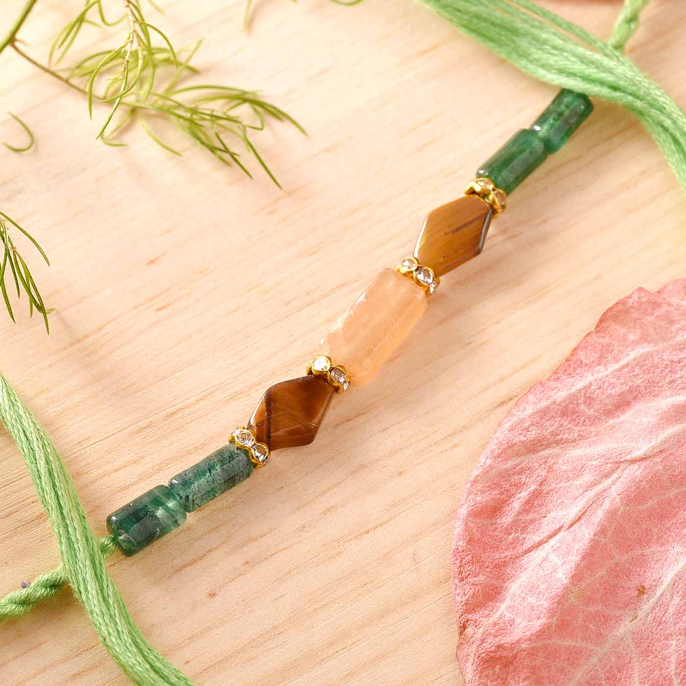Semi Precious Red Agate, Tiger Eye, Dyed Emerald - 12 Pcs Pack