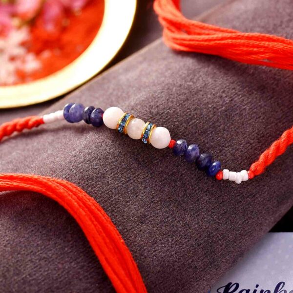 Semi Precious Good Luck Rainbow Moonstone & Sodalite Gemstones Rakhi - 12 Pcs Pack