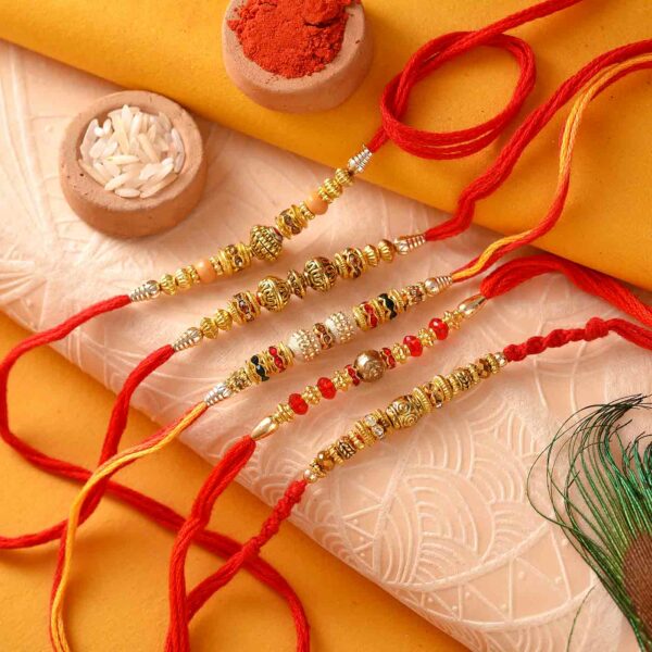 Ethnic Metallic Finish Set of 5 Rakhis-12 Pcs Pack