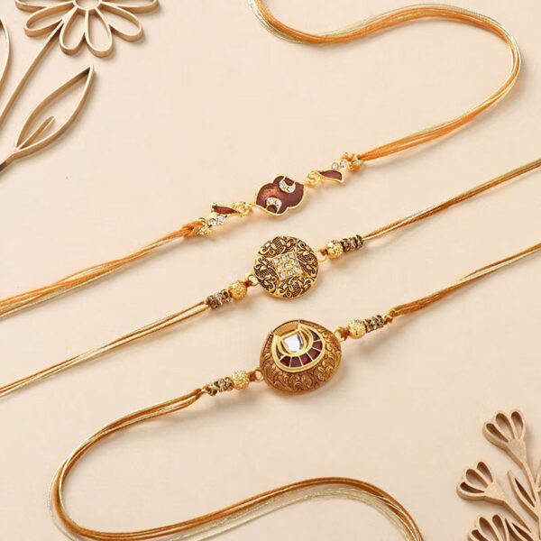 Classic Stone N Antique Finish Rakhi Trio - 12 Pcs Pack